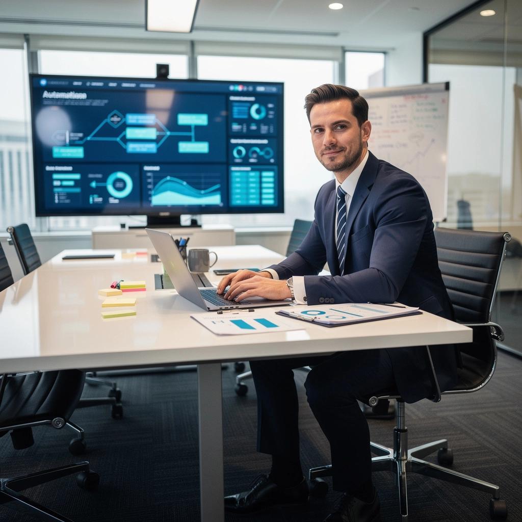 Berater und Klient führen ein strategisches Gespräch zur Effizienzsteigerung.